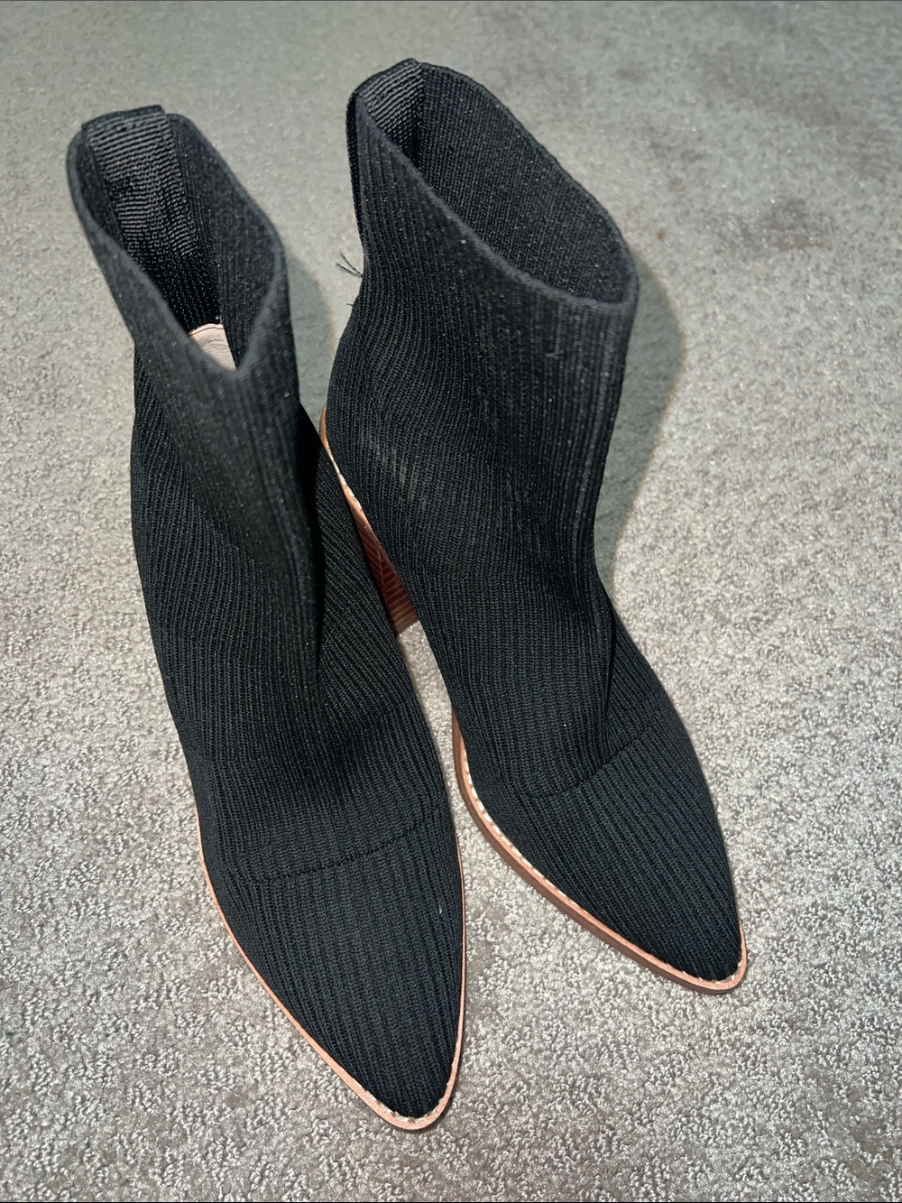 Steven Black Knit Sock Pointed-Toe Ankle Boots